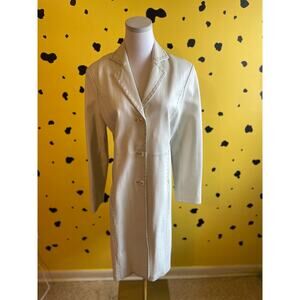 White Leather Trench Coat Small Vintage Minimalist Y2K Matrix Streetwear